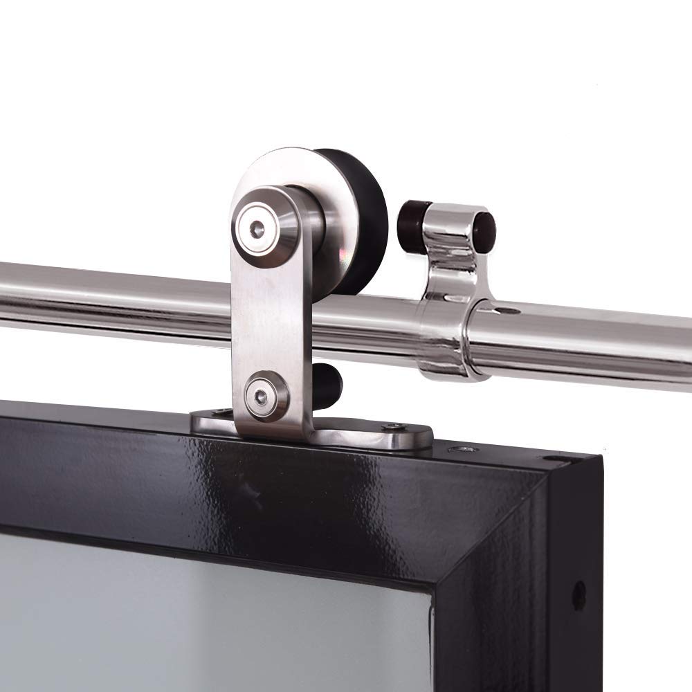 10FT/304cm Stainless Steel Sliding Barn Wood Door Hardware Closet Track Roller Hanger Wheel Rail Set for Single Door