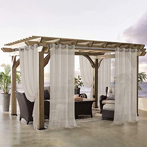 LORDTEX Burlap Linen Look Outdoor Curtains for Patio 2 Panels Waterproof Sheer Curtains for