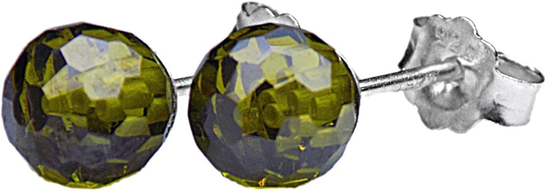 Ohrstecker, 6 mm, mit mikrofacettierter olivgrüne Zirkonia-Perle/Ball