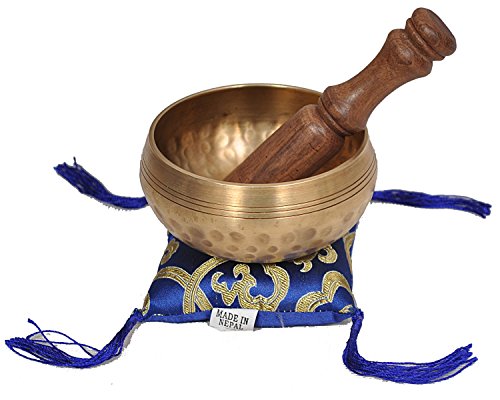 Dharma Store Nepalese Hand Hammered B Crown Chakra Tibetan Meditation Yoga Singing Bowl Set - With Traditional Design Tibetan Buddhist Prayer Flag - Handmade in Nepa