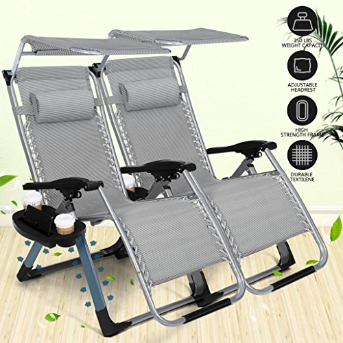 Heavy Duty Zero Gravity Outdoor Lounge Chairs Adjustable Folding Patio Reclining Chairs Beach Ch ...