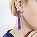 NLCAC Women's Beaded tassel earrings Long Fringe Drop Earrings Dangle Purple