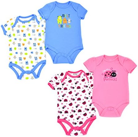 Boy Girl Twin Outfits, 4 Pack Baby Bodysuit, Cute Twins Clothing for Boy and Girl Clothes 12M