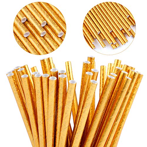 URATOT 100 Stück goldene Papierstrohhalme Trinkhalme glitzernde Metallicfolie Gold Papierstrohhalme für Happy Birthday… – Bild 4