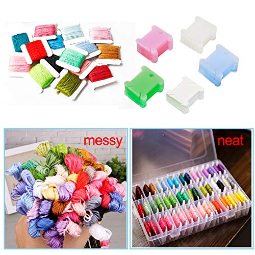 UOOU 100Pcs Plastic Floss Bobbins with Floss Winder, Embroidery Thread Cards Cross Stitch Bobbin Thread Organizer Sewing Needlecraft Supplies Thread Holder