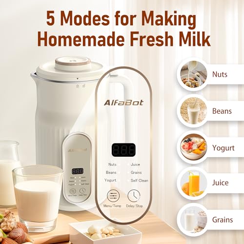 Nut Milk Maker, AlfaBot N2 Automatic Almond Milk Machine for Homemade Plant-Based Milk, Oat, Soy, Yogurt and Dairy Free Beverages, 35 OZ Soy Milk Maker with Delay Setting and Self Cleaning