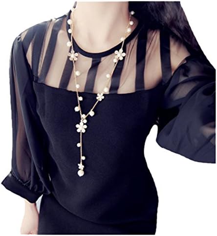 Women's Elegant Pearl Flower Sweater Chain Long Pendant Necklace Fashion Jewelry