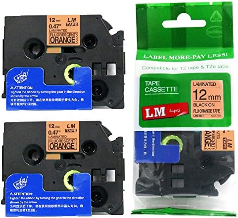 2/Pack LM Tapes - LMeB31 Premium 1/2" Black Print on Bright Orange Label Compatible with P-Touch TZeB31 Tape TZB31 and Includes a Nice Tape Color/Size Guide. Replaces 12mm 0.47 Laminated