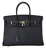 Ainifeel Women's Padlock Handbags with Golden Hardware (30cm, Black)