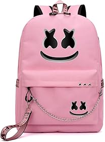 WYCY Mochila para Estudiantes Mochila Escolar Marshmello de Gran Volumen 35L con Interfaz de Carga USB Mochila Escolar Unisex Mochila de Tendencia para niñas y niños (Rosa) 