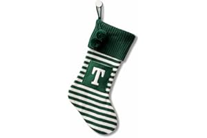 CRSMHLPK 20 Inches Initial Christmas Stocking Monogram Striped Christmas Stocking red Green with White Embroidered Letter Christmas decorations-01-T-Green