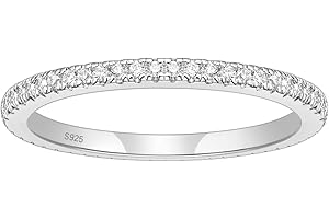 EAMTI 2mm 925 Sterling Silver Wedding Band Cubic Zirconia Half Eternity Stackable Engagement Ring Size 3-13