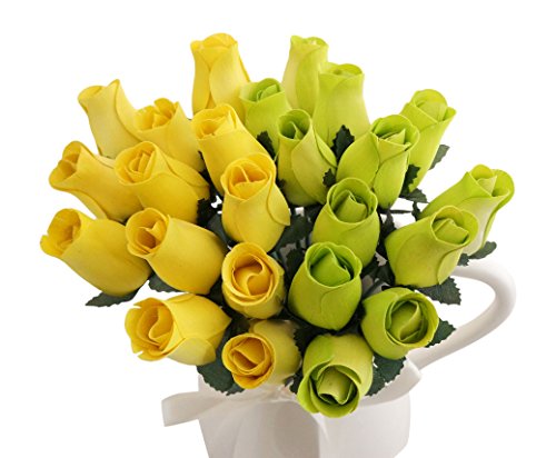Orchid & Ivy 24 Beautiful Realistic Wooden Roses - Artificial Flowers - Lemon Lime - Gift Boxed