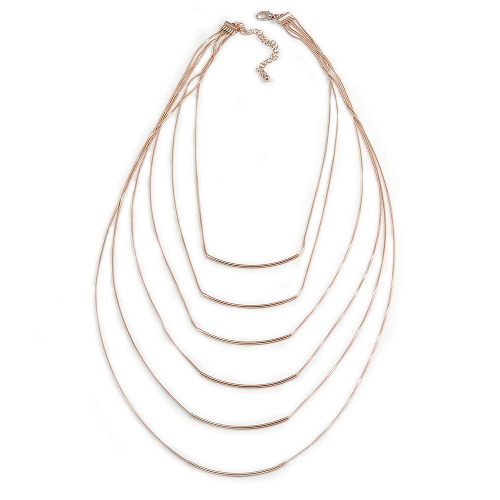Avalaya Multisrand Layered Chain Bar Necklace/Rose Gold Tone/ 90cm Long
