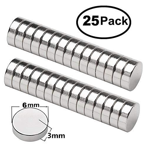 Refrigerator Magnets Premium Brushed Nickel Fridge Magnets, 25Pcs 6MM x 3MM Stainless Steel Craft Magnet, Durable Mini Magnets For Multi-Use