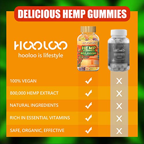 2 Pack Hemp Gummies, HOOLOO 800,000MG Vegan Fruity Hemp Gummy Bears for Relaxing, Sleep Better, Reduce Stress Anxiety, Natural Hemp Extract Gummies, Made in USA