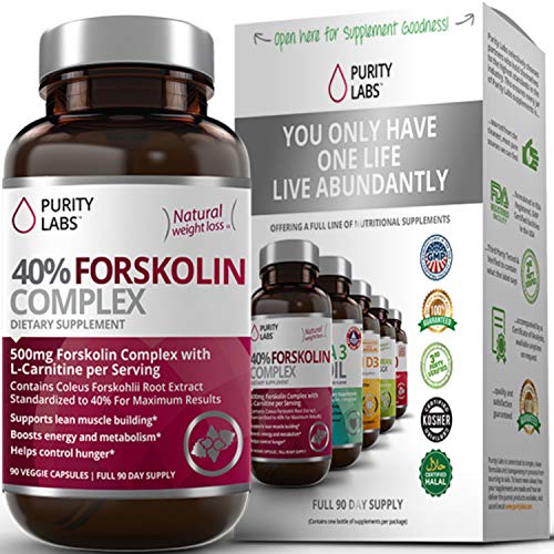 Forskolin Extract for Weight Loss - by Purity Labs - Standardized to 40%, 300mg Per Serving, Pure Coleus Forskohlii Appetite Suppressant, 3 Month Supply, 90 Count