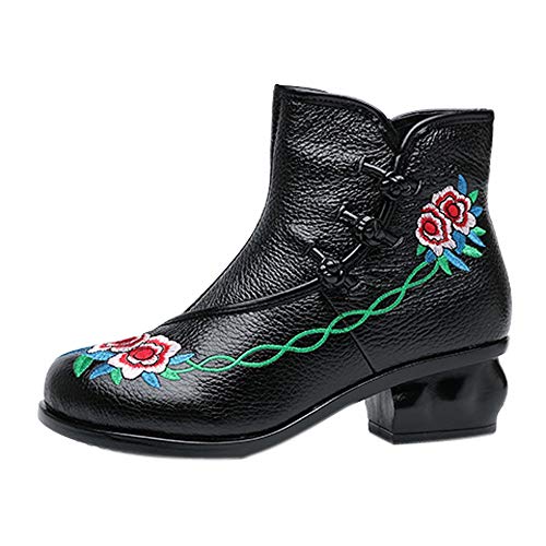 RedBrowm-women Folk-Custom Boots Medium High Heeled Shoes Ankle Boots Fall Bohemia Style