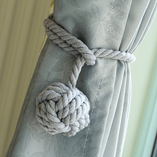 Yeexue American Hand Knitting Curtain Rope Tiebacks Rural Cotton Tie (One Pair, Gray)