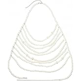 Pearl Body Chain Shoulder Necklace Pearl Top Bikini Pearls Shoulder Chains Bra Chain Jewelry for Women Rave Nightclub Party Body Accessories Sexy Bra Chain (9 line)