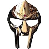Medieval MF Doom Gladiator Face Mask | Golden Finish Metal Battle Ready Face Mask with Leather Straps | Wearable Adult Mask for Halloween, Cosplay, Reenactment & Costume Events