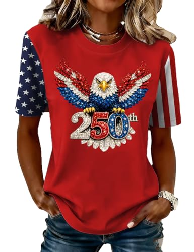Women's 250th Anniversary Print Shirt Bald Eagle and USA Flag 250 Years 1776 2026 250Th Birthday Shirts Freedom Sequin American Flag Patriotic Merchandise Independence Day Tops at Amazon