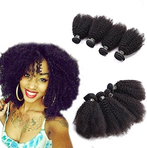 Star Show Hair Afro Kinky Curly Hair 4 Bundles Brazilian Virgin Hair Curly Weave Human Hair Bundles 7A Brazilian Hair Afro Kinky Bulk Human Hair Extensions(10 12 14 16 inch)