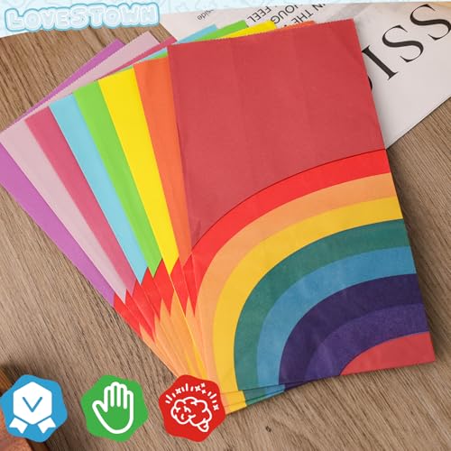 LovesTown 40PCS Rainbow Party Favor Bags, Gift Paper Bags Candy Treat Bags 8 Colors Goodie Bags for Party Supplies