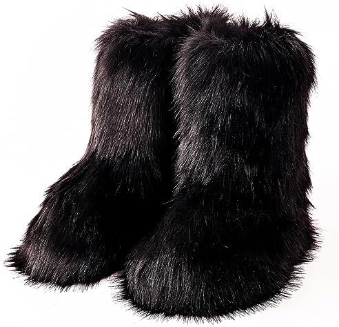 ふくこ！最終値下げ！Sciuscia シューシャファーブラック38 Amazon.com | COOLSA Women's Faux Fur Boots Furry Fluffy Knee-High