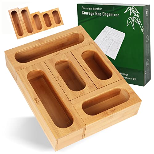 Bamboo Ziplock Bag Organizer For Drawer, Food