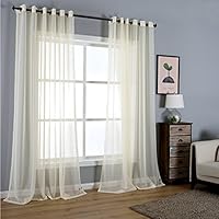 Dreaming Casa Solid Sheer Curtains Living Room Beige Grommet Top Voile Draperies Window Treatment 52" W x 96" L 2 Panels