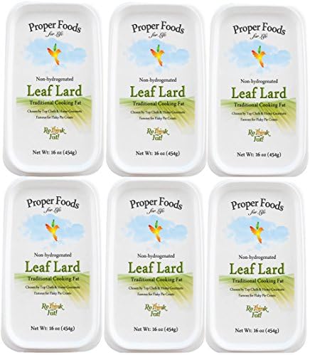 Leaf Lard — Premium, Non-Hydrogenated — Pure Pork Leaf Lard — Pasture Raised — Cooking & Baking — 16 oz (Pack of 6)
