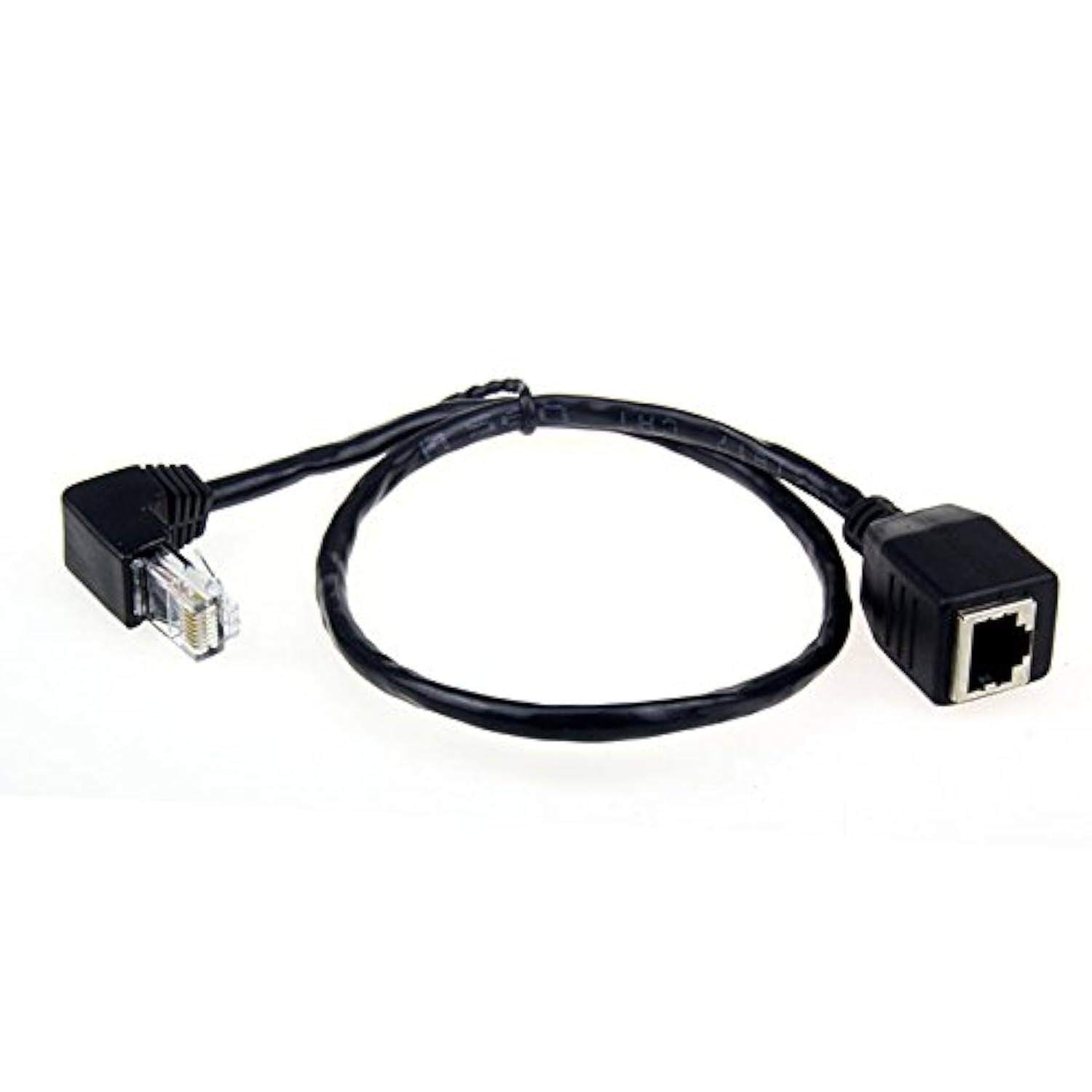 Cablecc Down Angled 90 Degree 8P8C FTP STP UTP Cat 5e Male to Female Lan Ethernet Network Extension Cable 50cm