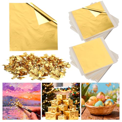 Gold Leaf Sheets for Art, 5.5 Inch, 200 Pieces, Resin Nails Furniture Home Decor