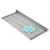 Enjoyee Roll Up Dish Drying Rack Square - made of Solid Stainless&Silicon - Over the Sink Dish Drainer - Collapsible & Portable + A Blue Silicon Scrubber