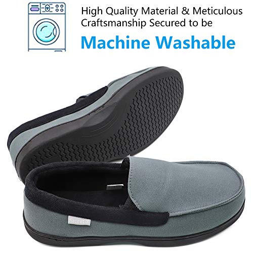 Mwfus Men's Comfy Velvet Cotton Moccasin Slippers with Memory Foam Breathable House Shoes Anti-Skid Indoor/Outdoor (10, Canvas Upper, Navy Grey)