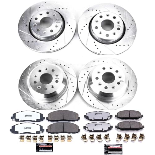 PowerStop Front & Rear Brake Kit For Jeep Wrangler 2018-22 - Truck & Tow Carbon Fiber Ceramic Brake Pads + Drilled & Slotted Rotors Replacement, K7938-36