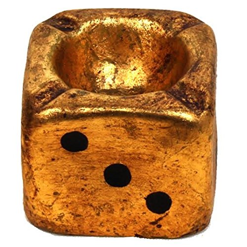 Purpledip polyresin ashtray: golden dice 3X3x3 inches