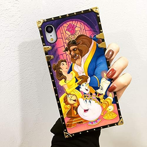 Phone Case Compatible iPhone Xr Beauty and The Beast Luxury Elegant Square Protective Metal Decoration Corner Back Cover Case Compatible iPhone Xr by GEMYON