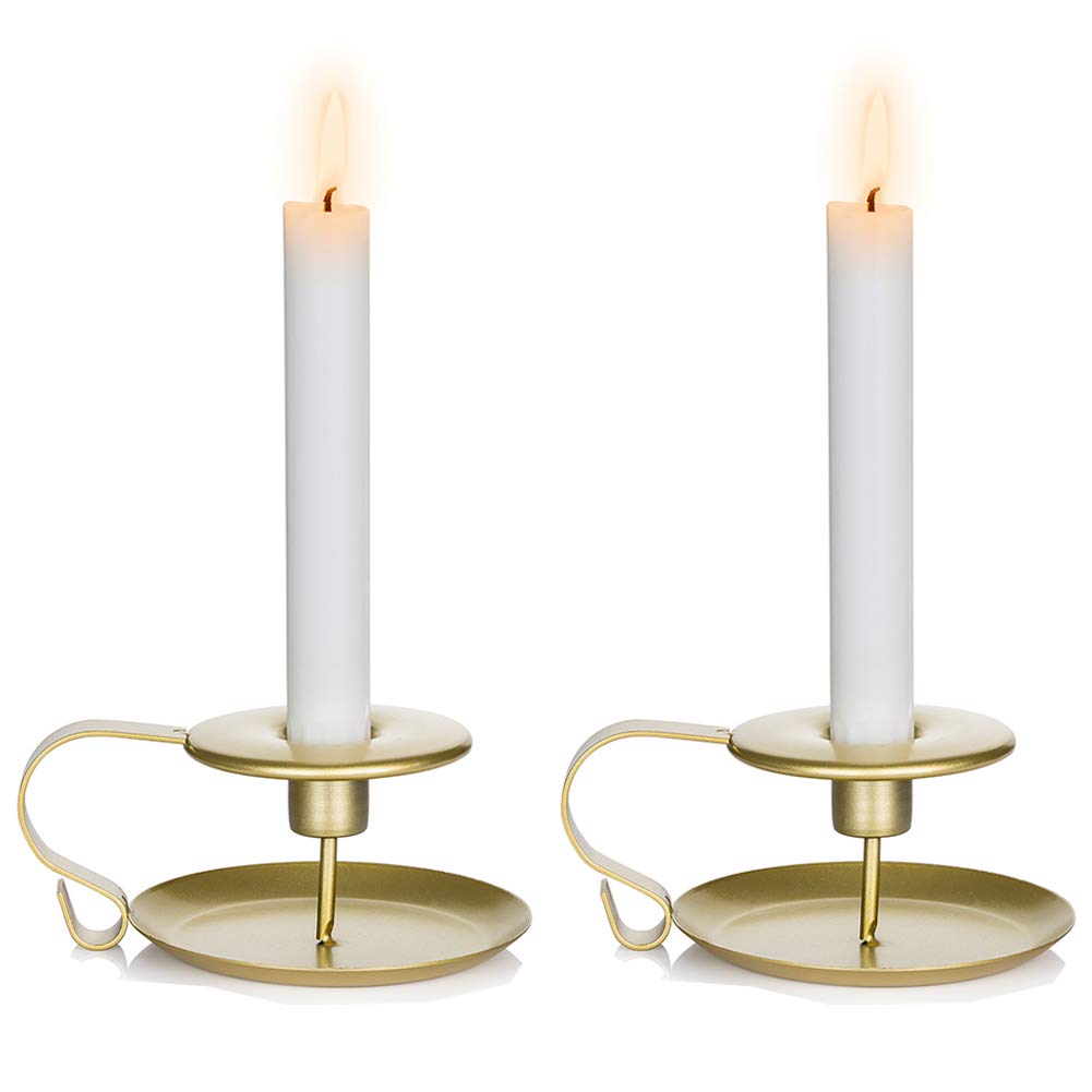 Nuptio Taper Candle Holder Chamberstick Candlestick Holders, Gold Table Candle Holders for Wedding Party Ceremony, Candlelight Stand for Halloween Christmas Dining Room Decoration Display, 2 Pcs