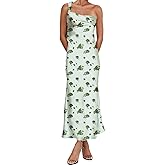 SEOVSVS Floral Satin One Shoulder Maxi Dresses for Women Silk Backless Strapless Formal Bridesmaid Wedding Guest Long Dress