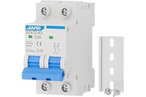 CNJIAPEI DC Miniature Circuit Breaker, 500V 2 Pole 20 Amp Isolator for Solar PV System, Thermal Magnetic Trip DIN Rail Mount, C20 DC Disconnect Switch