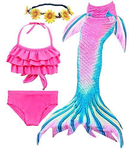 3PCS Mermaid Tail for Girls Swimsuit Swimming Tropical Bikini Cosplay Pool Party Swimsuit