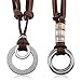 MOWOM Silver Tone Brown Alloy Genuine Leather Pendant Necklace Double Ring Adjustable