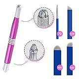 Microblading Pen Two Sided Manual Tattoo Eyebrow Pen With 4x Needles for Permanent Makeup | Durable Stainless Steel Pen, Lightweight Design With Lock-Pin Tech & Ergonomic Grip | For Fuller Brows