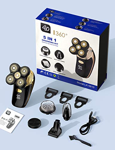 Everfun Electric Razor for Men Bald Head Shavers 5 in 1 Grooming Kit Cordless Rechargeable Beard Trimmer Nose Hair Clippers Shaving Kit Waterproof Rotary Shaver LED Display