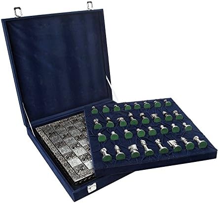 Brass Metal chess pieces set with Chess Board - Artistic Hand Carved Golden Silver pcs