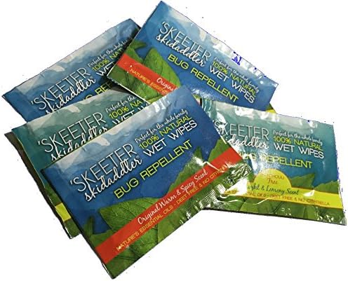 Skeeter Skidaddler 100% Natural Bug Repellent Wet Wipes Warm &amp; Spicy and Light &amp; Lemony Scent Variety Pack (6)