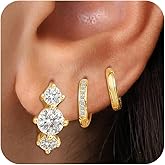 3Pairs Small Gold Huggie Hoop Earrings for Women,Romantic heart,Twisted braid two colors,3 CZ Hoop,5 Round Zircon Sport Hoops Earrings Set,14K Gold Filled Silver Hypoallergenic Earring Excellent gift