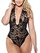 Plus Size Lace Teddy, Halter Plunging One-Piece Lingerie (Black, XX-Large)